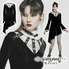 glareshop グレアショップ「XS-4XL」WX741-W■ゴスロリ ゴシックレース 立ち襟 ベルベット レースアップ アシンメトリー ドレス 黒×白 レディース | ゴスロリ ゴシック パンク