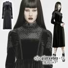 glareshop グレアショップ「S/L/2XL」WX742■ゴスロリ ゴシック ロリータ エレガント レース 立ち襟 ベルベット ドレス ミモレ丈 黒 レディース | ゴスロリ ゴシック パンク 