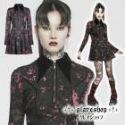 glareshop グレアショップ「S/L/2XL」WX743■ゴスロリ ゴシック ダメージ加工 プリント レースアップ スリット袖口 ワンピース 黒×赤 レディース | ゴスロリ ゴシック パンク 