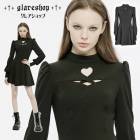 glareshop グレアショップ「S/L/2XL」WX748■ゴスロリ エレガント フロントハートクロスカットアウト 姫袖 ワンピース 黒 レディース | ゴスロリ ゴシック パンク ロック ファッ
