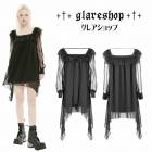 glareshop グレアショップ「S/L/2XL」WX717-B■ゴスロリ ゴシック スクエアネック Aライン フリル ワンピース 異素材 レース×シフォン 黒 レディース | ゴスロリ ゴシック 
