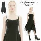 glareshop グレアショップ「XS-4XL」WX719■ゴスロリ ゴシック パンク シフォン レース 異素材 アシンメトリー キャミワンピース 黒 レディース | ゴスロリ ゴシック パンク ロ
