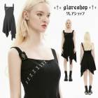 glareshop グレアショップ「XS-4XL」WX721■ゴスロリ ゴシック パンク バラチャーム付 スクエアネック アシンメトリー ワンピース 黒 レディース | ゴスロリ ゴシック パンク ロ