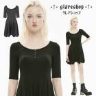 glareshop グレアショップ「S/L/2XL」WX724■ゴスロリ ゴシック カジュアル スカルボタン バトーネック フレア ミニ ワンピース 黒 レディース | ゴスロリ ゴシック パンク ロ