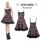 glareshop グレアショップ「XS-4XL」WX732-P■ゴスロリ ゴシック 蝙蝠モチーフ 十字架 Aライン チェック柄 ギャザー ワンピース 黒×ピンク レディース | ゴスロリ ゴシック 