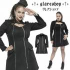 glareshop グレアショップ「L-5XL」WX704■ゴスロリ 異素材 メッシュ ミリタリー 軍服PUNKRAVE レースアップ ワンピース 黒 レディース | ゴシック パンク ロック ファッ