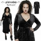 glareshop グレアショップ「XL/3XL/5XL」WX706■ゴスロリエレガント Vネック ベルベット カシュクール ドレス 黒 レディース | ゴスロリ ゴシック パンク ロック ファッショ
