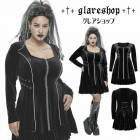 glareshop グレアショップ「XL/3XL/5XL」WX708■ゴスロリ ベルベット チェーンライン レースアップ ワンピース 黒 レディース | ゴスロリ ゴシック パンク ロック ファッショ