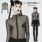 glareshop グレアショップ「S/L/2XL」TXA091-B■ゴスロリ パンク セクシー シースルー 指穴 メッシュ Tシャツ 黒 レディース | ヴィジュアル系 V系 モード系 コスプレ ス