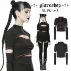 glareshop グレアショップ「S/L/2XL」TXA087-R■ゴスロリ パンク 中空アウト Tシャツ ニット ハイネック 長袖 カットソー 黒×赤 レディース | ゴスロリ ゴシック ロック 