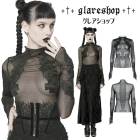 glareshop 쥢åסS/L/2XLTXA094-B å ץͥ ե졼 ϥͥå åȥ  ǥ | 奢 V ⡼ɷ ץ ơ   [PUNK RAVE] Gothic Feather Lace Mesh Long Sleeve Top