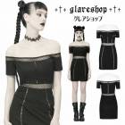 glareshop グレアショップ「S/L/2XL」WX773■ゴスロリ ゴシック セクシー メッシュ シースルー エレガント オフショルダー ワンピース 黒 レディース | ゴスロリ ゴシック パン