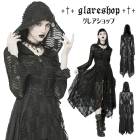 glareshop グレアショップ「S/L/2XL」JX831-B■ゴシック カーディガン ロング丈 パンク レース メッシュ 異素材 フード付き 黒 ブラック レディース | 地雷系 ヴィジュアル系