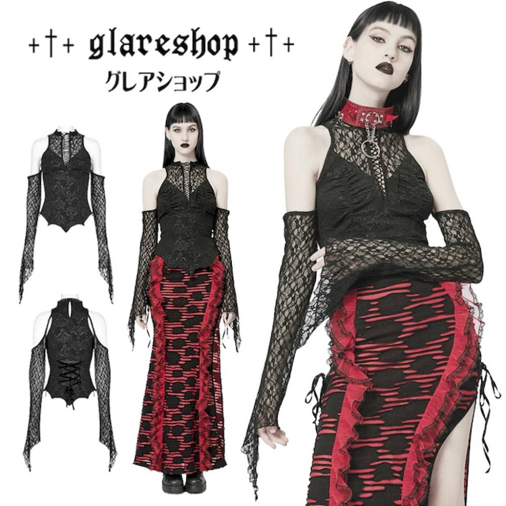 glareshop 쥢åסS/L/2XLTXA090-B 㥬&졼  졼å  åȥ  ǥ | å   ⡼ɷ ץ ơ   [PUNK RAVE] Elegant Gothic Jacquard Lace Sleeves T-Shirt