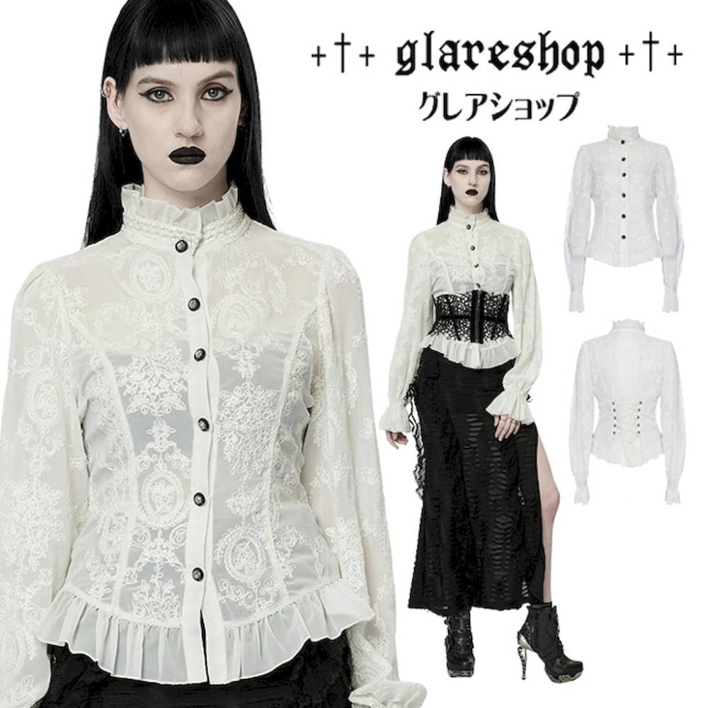glareshop ���쥢����åס�XS-4XL��TXA099-W���������� ���쥬��� �ե�� �졼�����å� �������롼 Ω���� �ѥ�µ �֥饦�� �� ��ǥ����� | �����å� �⡼�ɷ� �ǲİ��� ���å� ���� �� [PUNK RAVE] Gothic Chiffon Embroidered Flared Sleeve Perspective Blouse