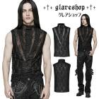 glareshop グレアショップ「M.M/M.XL/M.3XL」KX510-B■パンク ダメージ加工 メッシュ シースルー ノースリーブ ハイネック Tシャツ 黒 メンズ | ゴスロリ ゴシック パ