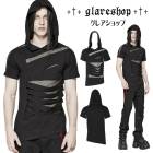 glareshop グレアショップ「M.M/M.XL/M.3XL」TXA125-B■パンク 異素材切替 ニット&メッシュフード付き パーカー T シャツ 黒 メンズ | 原宿スタイル v系 コスプレ 