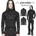 glareshop グレアショップ「M.M/M.XL/M.3XL」TXA123-B■パンク 退廃風 スタンドカラー メタルチェーン装飾 長袖 Tシャツ 黒 メンズ | ゴスロリ ゴシック ダーク パン