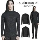 glareshop グレアショップ「M.M/M.XL/M.3XL」TXA126-B■パンク シンプル ジャージープリント タートルネック Tシャツ 黒 メンズ | 原宿スタイル v系 病みクール コス
