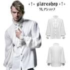 glareshop グレアショップ「M.M-M.3XL」TX288-W■ゴシック 貴公子 飾りボタンフリルシャボ付 シフォン レース 異素材 ブラウス シャツ 白 メンズ | ゴスロリ ファッション 