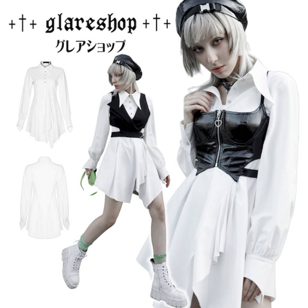 glareshop ���쥢����åס�XS-4XL��TX894-W���������� �����󥰥��顼 �������ȥ꡼�� ����ĥ��ԡ��� �֥饦�� ���󥰾楷��� �� ��ǥ����� | �����奢�� �������奢��� V�� �⡼�ɷ� �����ץ� ���ơ��� ���� �� [PUNK RAVE] Asymmetric lower hem shirtdress