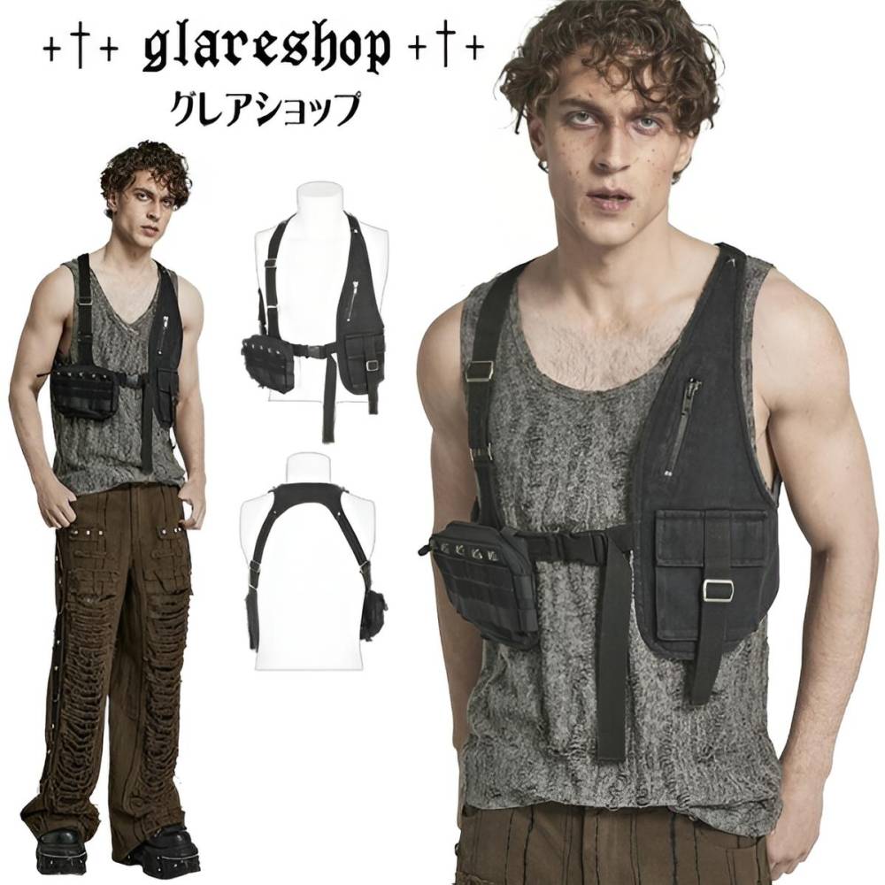 glareshop ���쥢����åס�M.L/M.3XL��Zb163-B�������С��ѥ� ���Ǻ� �ĥ���&�ԥ� �������ȥ꡼ �Хå��դ� �٥��� �� ��� | ��������ѥ� �������奢��� V�� �⡼�ɷ� �����ץ� ���ơ��� ���� �� [PUNK RAVE] Gothic Doomsday Punk Asymmetric Vest