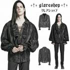 glareshop グレアショップ「M.S-M.5XL」TXA141-B■スチームパンク 絞り染めジャカード タイダイジャガードシャツ パイレーツブラウス 黒 メンズ | ゴスロリ ゴシック ヴィジュ