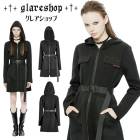 glareshop グレアショップ「S/L/2XL」JX844-B■ゴシック フード付き コート ミドル丈 カジュアル モード シック 異素材切替 黒 ブラック レディース | 地雷系 ガーリー 量産