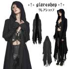glareshop グレアショップ「XS-5XL」JX852-B■ゴス系 フード付きコート ロング丈 ダメージニット レイヤード風 カーディガン 黒 ブラック レディース | スチームパンク ヴィジュ