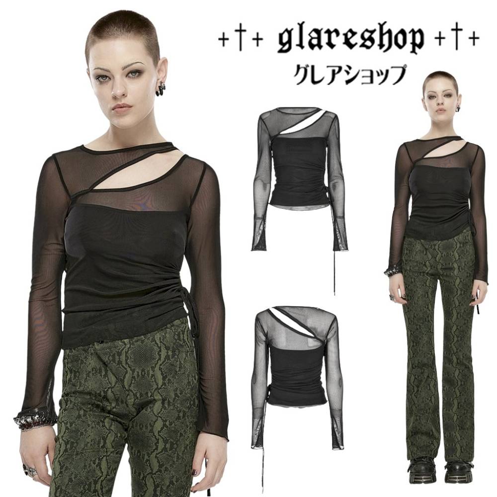 glareshop ���쥢����åס�S/L/2XL��TXA161-B�������å��Ф� ���åȥ����ȥ쥤�䡼��Ĺµ��å���&�˥å�T����� �������롼���åȥ����� ��ǥ����� | ����� �������奢��� V�� �⡼�ɷ� ���� �� [PUNK RAVE] Oblique slit fitting long-sleeved mesh T-shirt