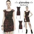 glareshop グレアショップ「S/L/2XL」WX800-R■モード系 レイヤードメッシュ&ニットサイドドローストリング ドレス 赤×黒 レディース | ゴスロリ ゴシック 地雷系 ヴィジュアル