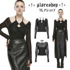 glareshop グレアショップ「S/L/2XL」TXA151-B■2点セット ホルターネックキャミソール＆クモの巣指穴長袖カットソー 黒 レディース | 地雷系 ヴィジュアル系 V系 モード系 衣