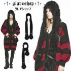 glareshop グレアショップ「F」ZH089-zk■ダークデビルホーンベアクロー 小悪魔ふフェイクファーフード付きマフラー アウター 黒 レディース | 病みクール 暗黒系 闇可愛い 病みかわい