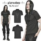glareshop グレアショップ「M.M/M.XL/M.3XL」TXA127-B■ゴシックパンクニット&メッシュ異素材切替ハイネック半袖Tシャツ 黒 メンズ | モード 原宿スタイル v系 病みクー