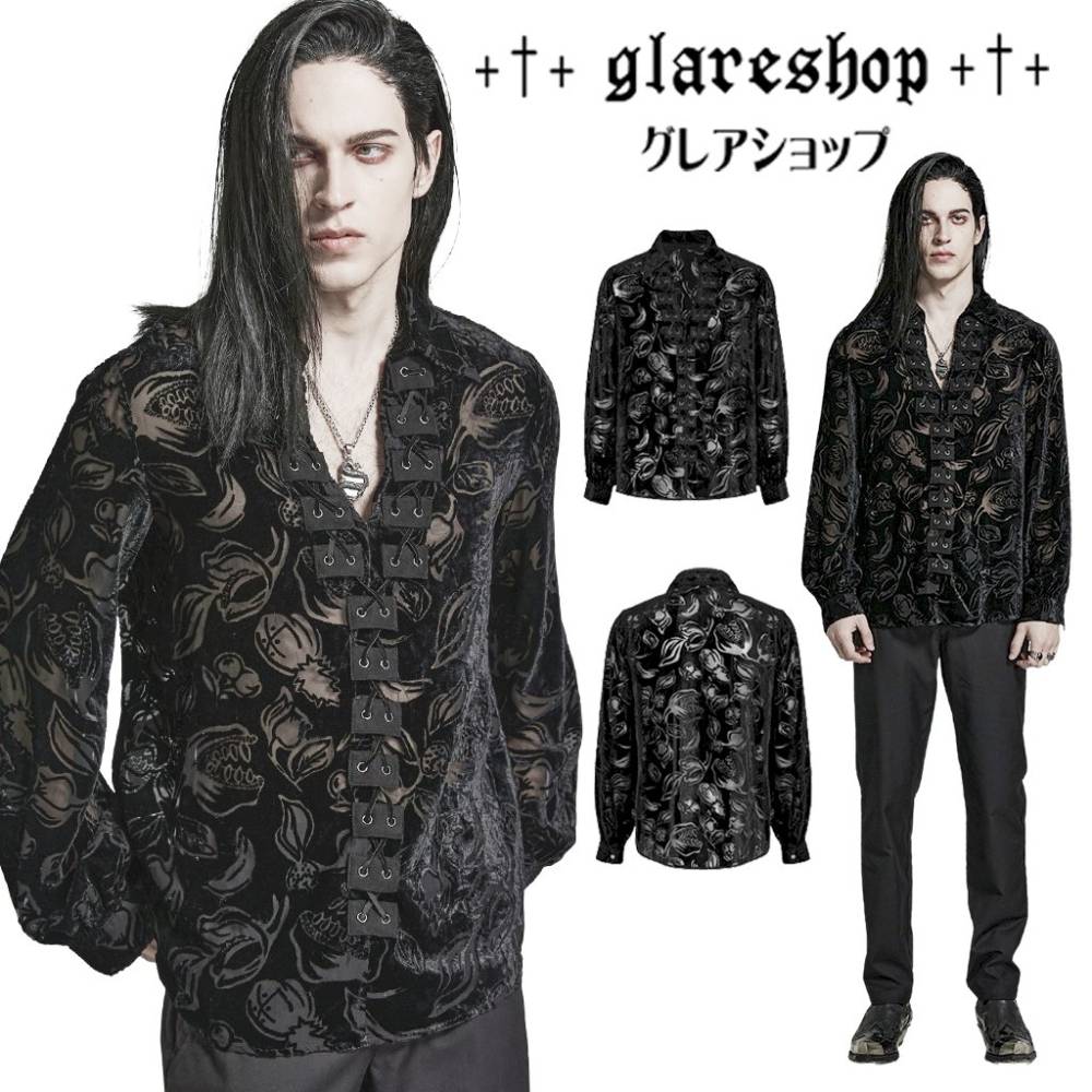 glareshop ���쥢����åס�M.S-M.5XL��TXA134-B�������å��ԥ�˥����졼�����åץ٥�٥åȥ�󥿥󥹥꡼�֥���� �ѥ��졼�ĥ֥饦�� �� ��� | V�� ���å� �����ץ� ���ơ��� ���� �� [PUNK RAVE] Vintage Gothic Velvet Long Sleeve Loose Shirt