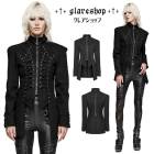 glareshop グレアショップ「XS-4XL」JX869-B■パンク デニムジャケット ミドル丈 スタンドカラーレースアップ装飾 黒 ブラック レディース | ミリタリー ヴィジュアル系 V系 モ