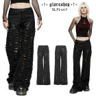 glareshop グレアショップ「XS-4XL」PX668-B■パンクダメージ加工 ツイル&ゴム&メッシュラミネートストレートパンツ 黒 レディース | ヴィジュアル系 V系 モード系 コスプレ ス