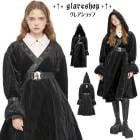 glareshop グレアショップ「F」JX885-B■2Wayフード付きコート ミドル丈 ベルベットプリーツ コットン 魔女 黒 ブラック レディース | ゴスロリ ゴシック ヴィジュアル系 V系 