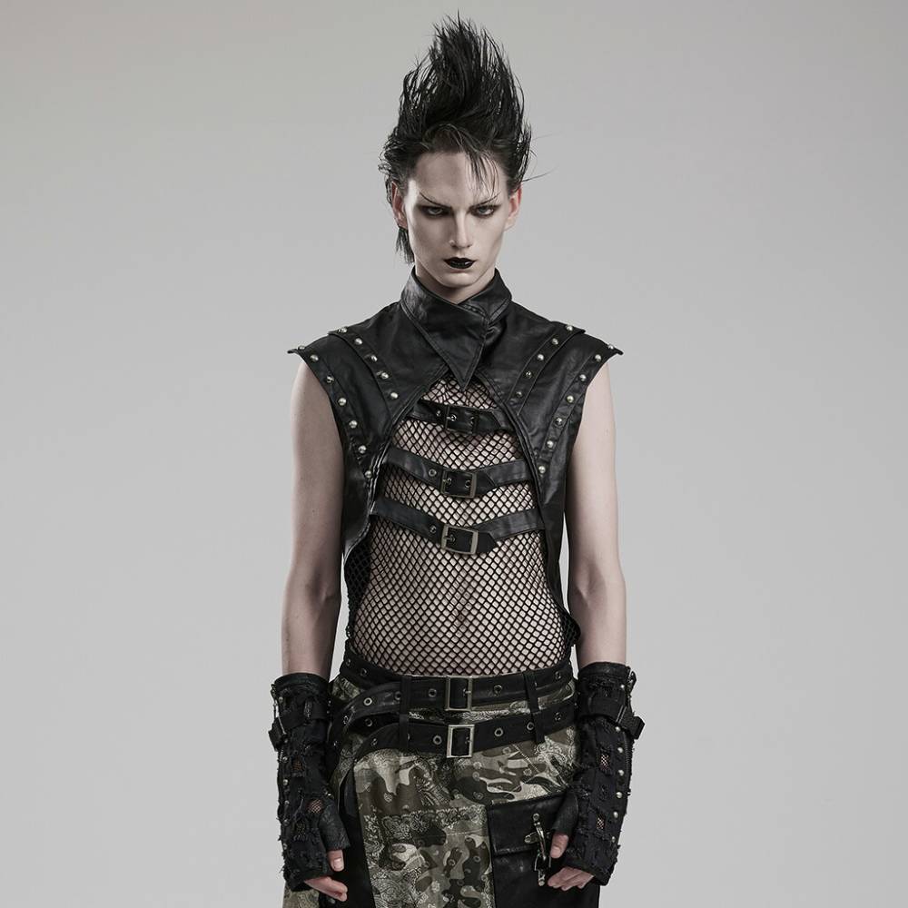 glareshop 쥢åסM.S-M.5XLKX544-Bѥ 롼 å Ǻ ٥   | ѥ󥯥å Ū Сѥ ߥ꥿꡼  ץ ơ   [PUNK RAVE] Gothic Punk See-Through Mesh Spliced Vest Top