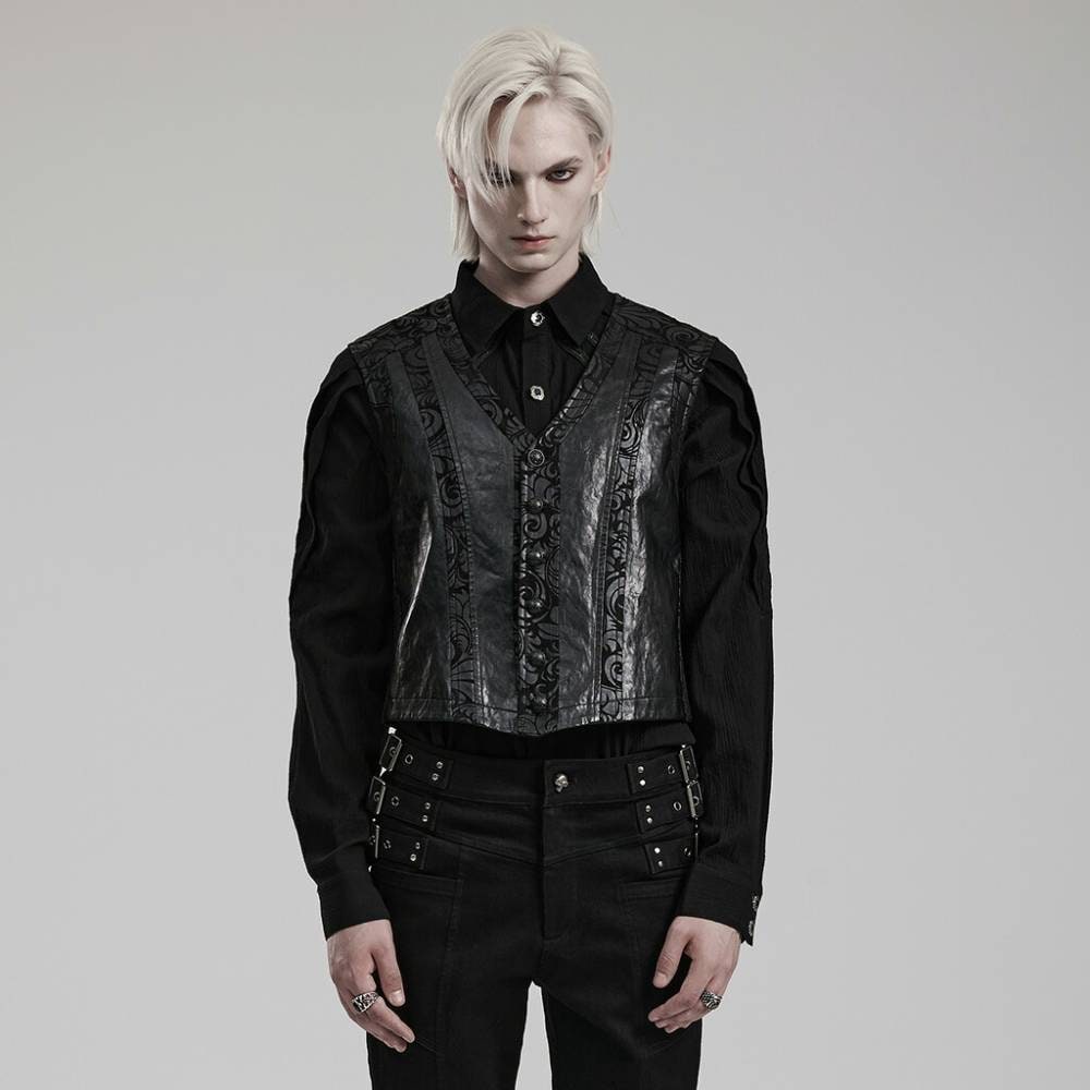 glareshop 쥢åסM.S-M.5XLKX545-Båơߥ͡ȥɤȥ쥶Vͥå»Υ٥   | ѥ󥯥å Ū Сѥ ץ ơ   [PUNK RAVE] Punk Vintage Gothic Printed PU Leather Waistcoat