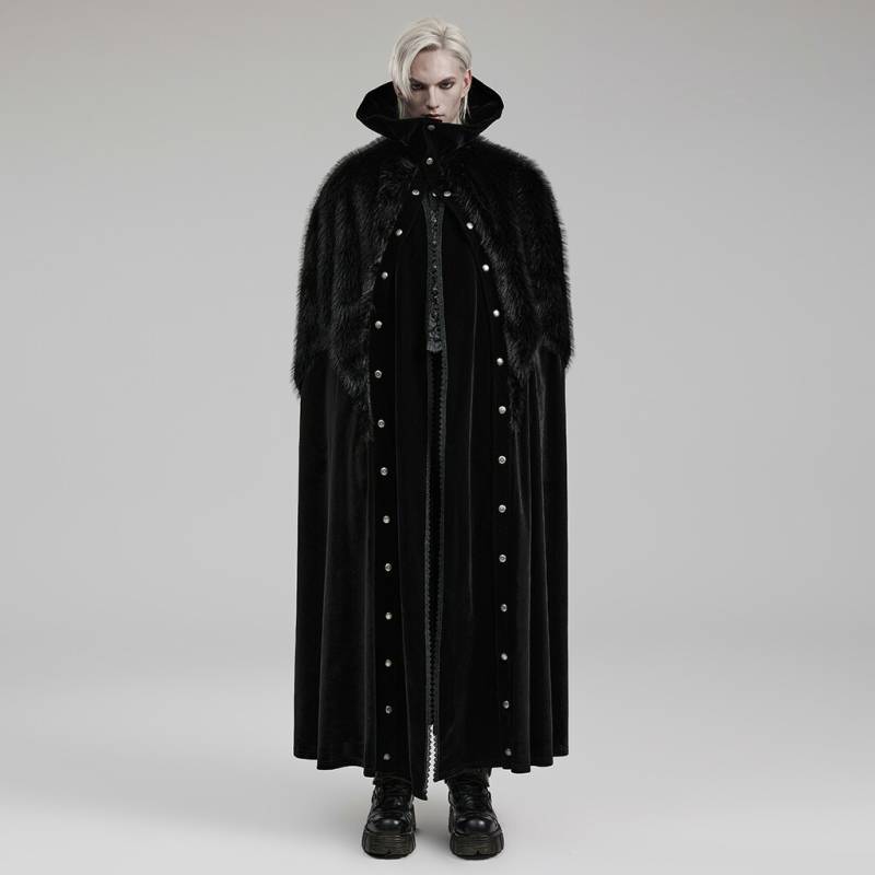 Black Three layered ファー付きマント 000000004764_zlFH3Ve.jpg