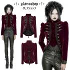 glareshop グレアショップ「XS-4XL」JX926-R■ゴシック スタンドカラージャケット ショート丈 ベルベット ナポレオン風 長袖 赤×黒 レッド×ブラック レディース | 地雷系 ヴィ