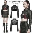 glareshop グレアショップ「XS-4XL」JX907-B■パンク ジャケット ショート丈 ミリタリー 軍服 フェックレザー 長袖 個性的 ライダース 黒 ブラック レディース | スチームパン
