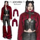 glareshop グレアショップ「XS-4XL」JX937-R■パンク スタンドカラー ファージャケット ショート丈 赤×黒 レッド×ブラック レディース | 地雷系 ヴィジュアル系 V系 モード系
