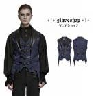 glareshop グレアショップ「M.S-M.5XL」KX669-K■レトロゴシックジャカードコウモリ型ラペルベスト ショート丈 黒×青 ブラック×ブルー メンズ | ゴスロリ ファッション ヴィジ