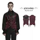 glareshop グレアショップ「M.S-M.5XL」KX669-R■レトロゴシックジャカードコウモリ型ラペルベスト ショート丈 黒×赤 ブラック×レッド メンズ | ゴスロリ ファッション ヴィジ