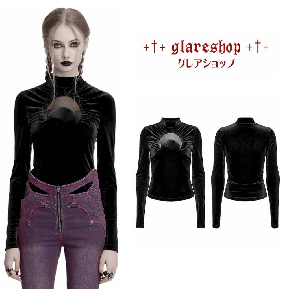 glareshop ���쥢����åס�S/L/2XL��TXA392-DB�������å����������ͥ٥�٥å�ĹµT����� ���åȥ��� �� ��ǥ����� | �������奢��� V�� �⡼�ɷ� ���� �� [PUNK RAVE] Gothic Crescent Hollowed Velvet Long Sleeve T-Shirt