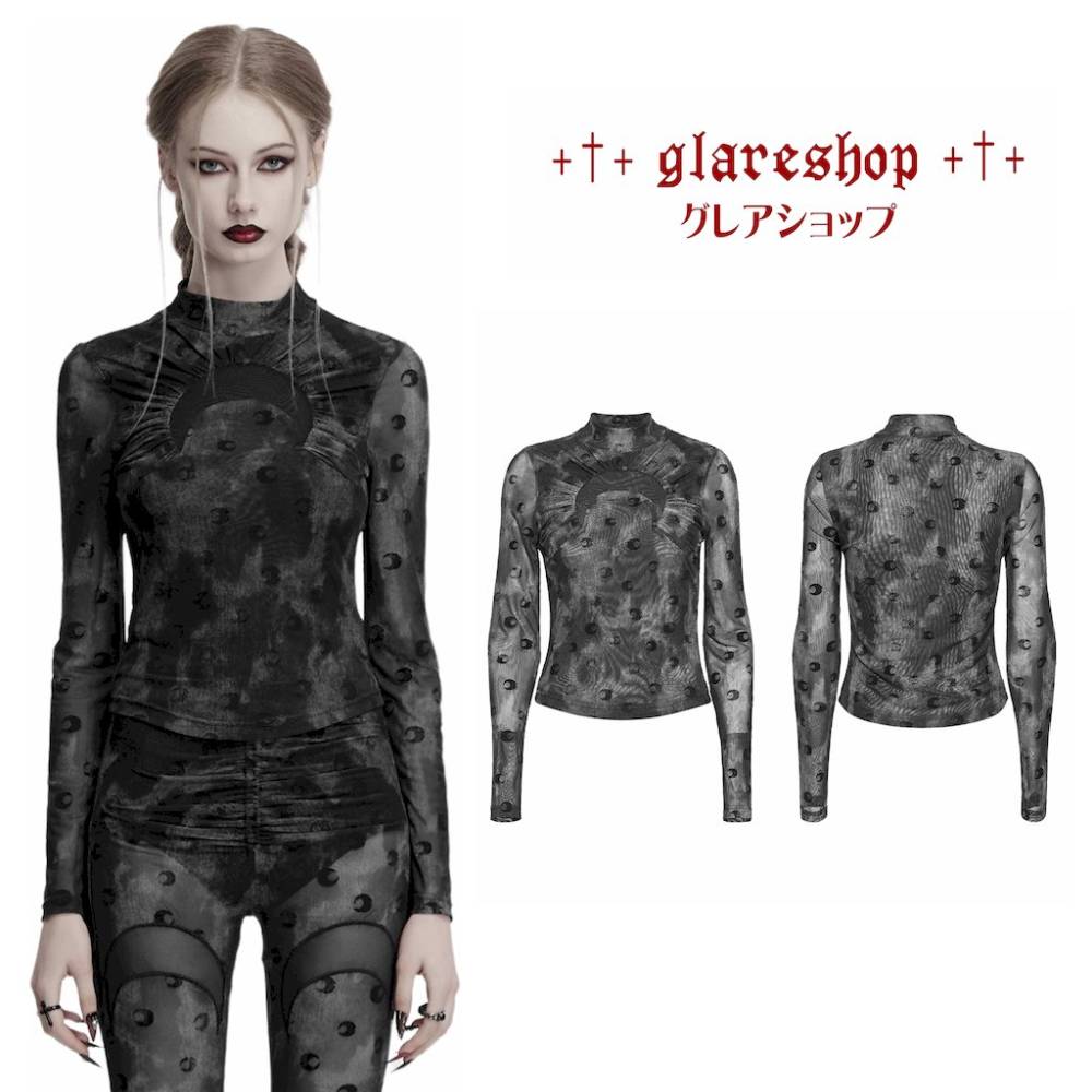 glareshop ���쥢����åס�S/L/2XL��TXA392-GY�������å����������ͥ٥�٥å�ĹµT����� ���åȥ��� ���졼 ��ǥ����� | �������奢��� V�� �⡼�ɷ� ���� �� [PUNK RAVE] Gothic Crescent Hollowed Velvet Long Sleeve T-Shirt
