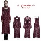 glareshop グレアショップ「S/L/2XL」WX944-R■ゴシック三日月プリントメッシュツーピースロングフィッシュテールドレス レッド レディース | ヴィジュアル系 V系 モード系 衣装 