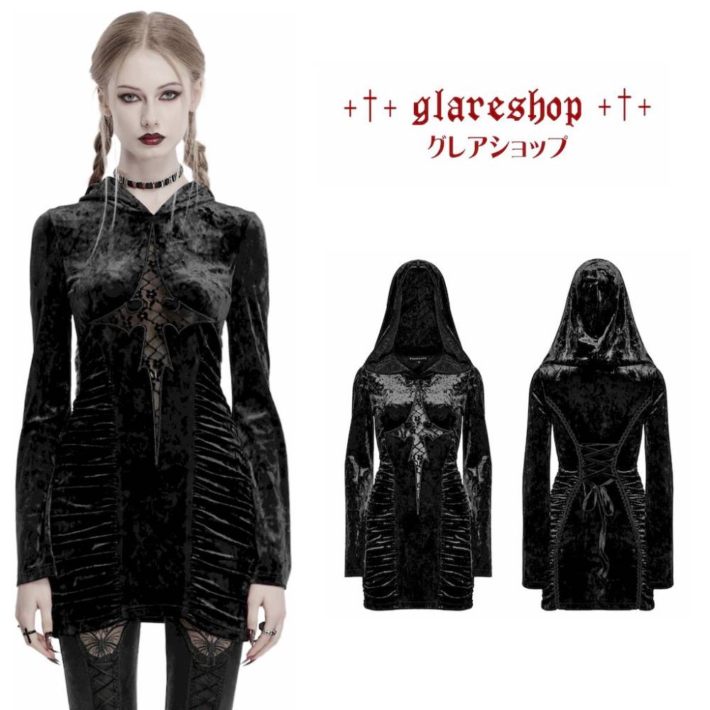 glareshop ���쥢����åס�S/L/2XL��WX946-B�������å��٥�٥åȥ졼���������ա����դ��ܥǥ�����ɥ쥹 �� ��ǥ����� | �������奢��� V�� ���ơ��� ���� �� [PUNK RAVE] Gothic Velvet Lace Cross Hooded Bodycon Dress
